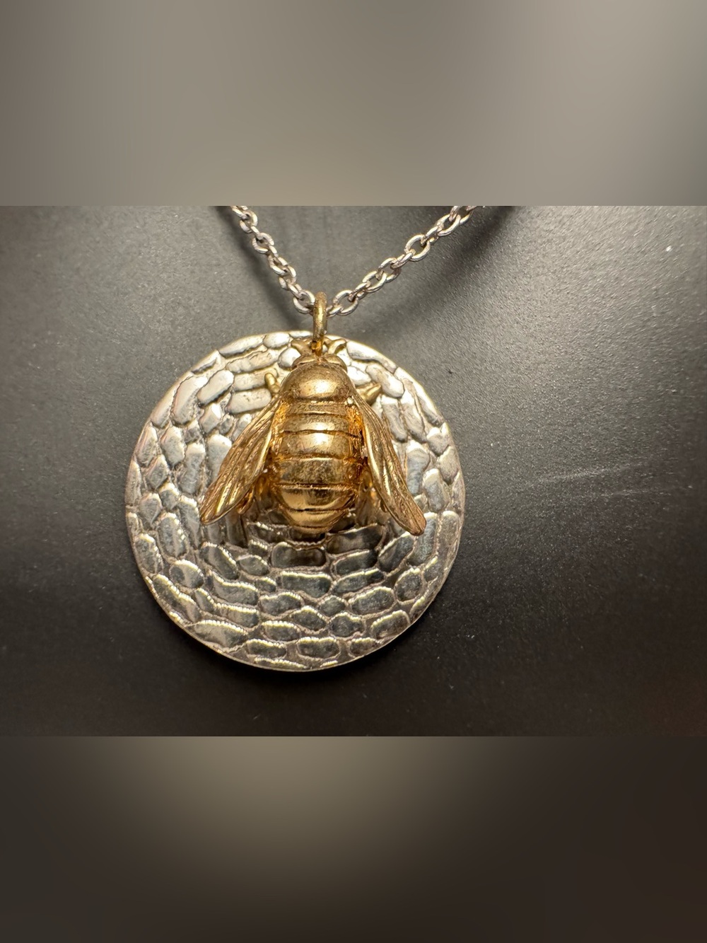 Two-Tone Bee Pendant Necklace - Silver and Gold Women's Jewelry - Picture 2 of 6